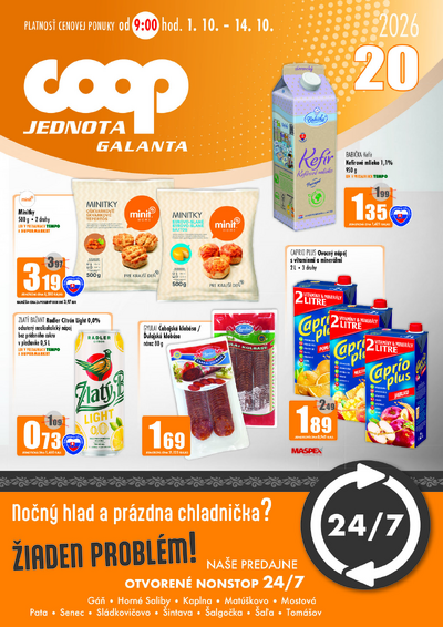 Letáky Regionálny leták COOP Jednota Galanta, platné od 1.10. do 14.10.2026