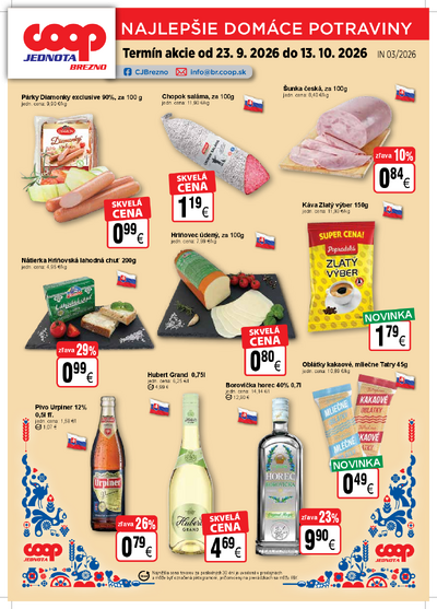 Letáky Regionálny leták COOP Jednota Brezno, platné od 23.9. do 13.10.2026