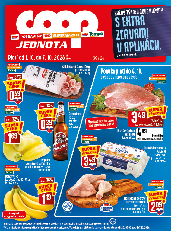 Letáky Potraviny, Supermarket a Tempo, platné od 1.10. do 7.10.2026
