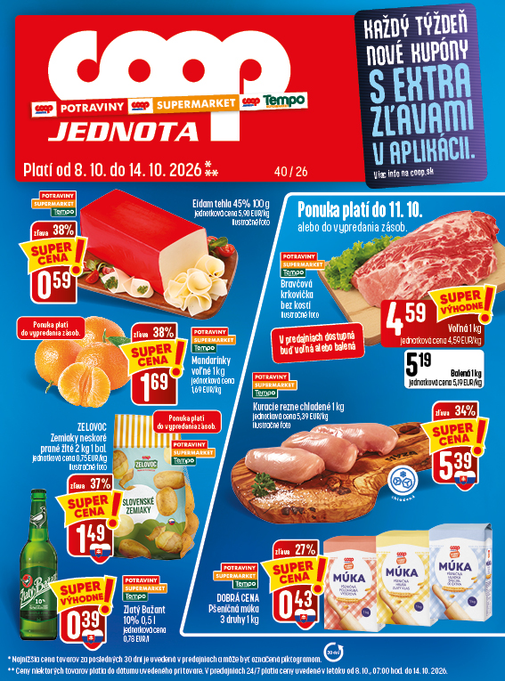 Letáky Potraviny, Supermarket a Tempo, platné od 8.10. do 14.10.2026