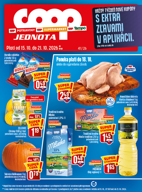Letáky Potraviny, Supermarket a Tempo, platné od 15.10. do 21.10.2026