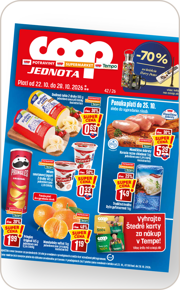 Letáky Potraviny, Supermarket a Tempo, platné od 22.10. do 28.10.2026