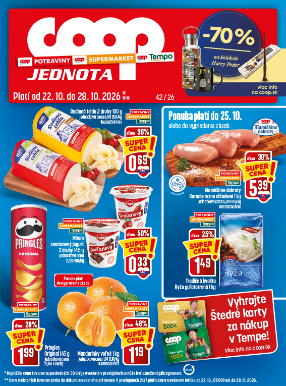 Letáky Potraviny, Supermarket a Tempo, platné od 22.10. do 28.10.2026