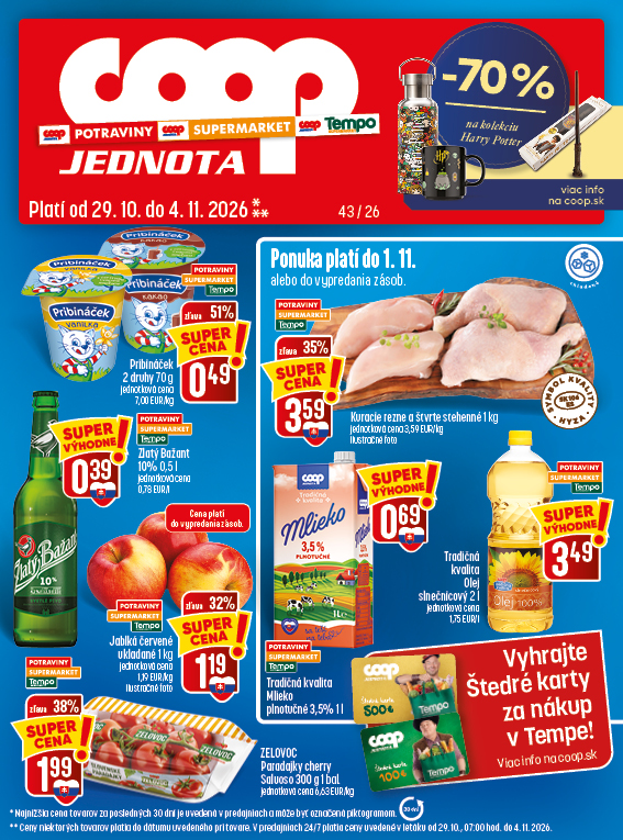 Letáky Potraviny, Supermarket a Tempo, platné od 29.10. do 4.11.2026